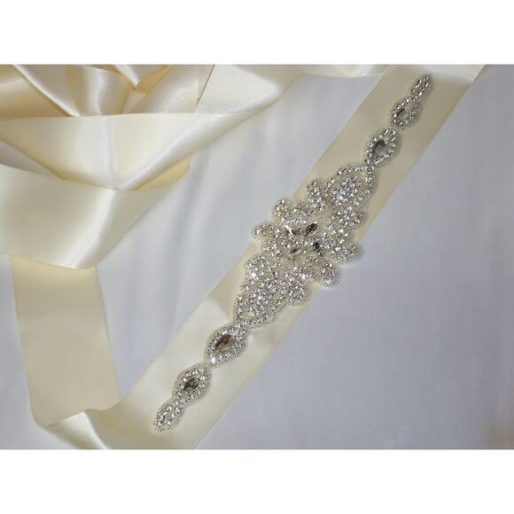 Rhinestone applique ivory bridal belt sash, wedding dress rhinestone belt sash - Picture 4 of 6